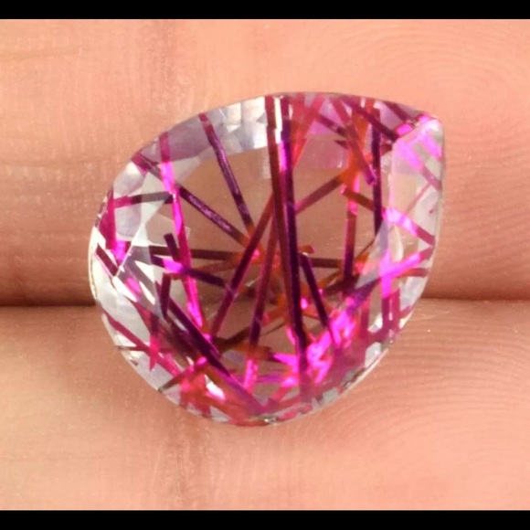 7.85 Ct Pear Pink Rutilated Quartz Loose Gemstone 100% Natural Certified